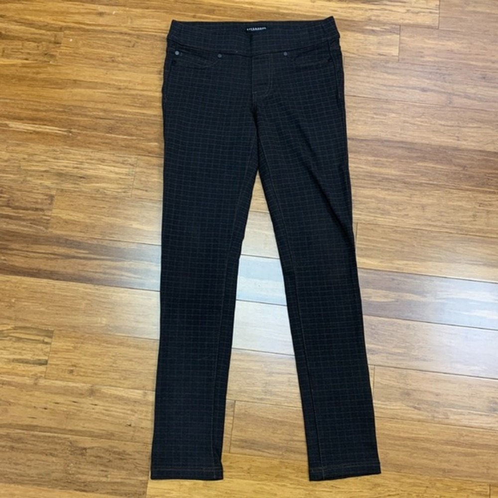 Liverpool Jeans Pull On Ponte Knit Plaid Pants Womens‎ 0 Trousers Black Brown